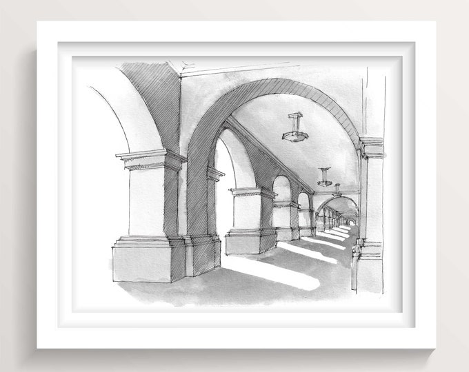 BALBOA PARK COLONNADE 2022 - San Diego, Architecture, Arch, Walkway, Pen and Ink, Drawing, Sketchbook, Art, Drawn There