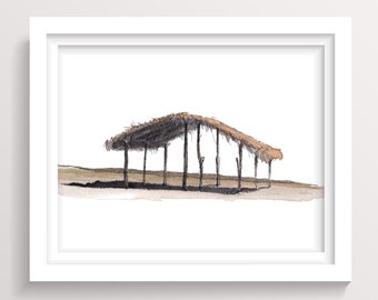 MEXICAN PALAPA - Thatched Roof Beach Hut, Rustic Architecture, Watercolor Painting Wall Art Print, Drawn There