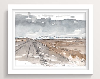 DALTON HIGHWAY ALASKA - Brooks Mountain Range, Arctic Tundra, Ink and Watercolor Landscape Painting, Alaska Art Print, Drawn There