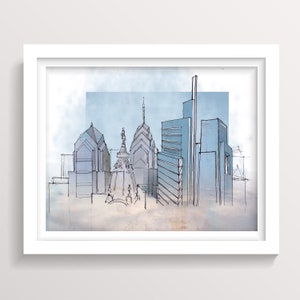 PHILADELPHIA SKYLINE - Watercolor and Digital Painting, Drawing, Architecture Sketch, Wall Art Print, City, Urban, Skyscraper, Drawn There
