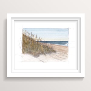 OUTER BANKS - North Carolina, Beach and Dune Grasses, Plein Air Ink and Watercolor Painting, Art Print, Drawn There