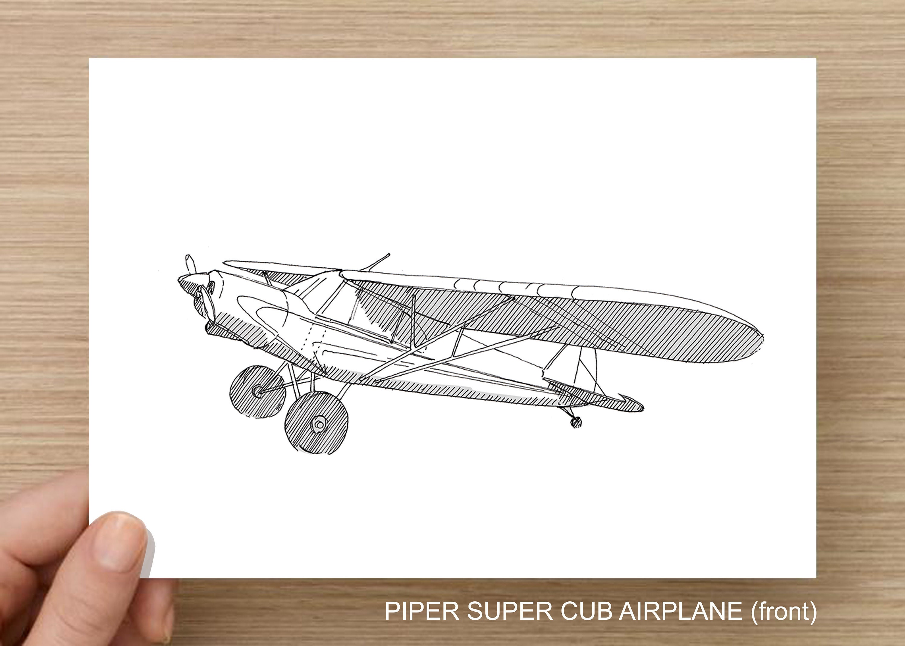 PIPER SUPER CUB Airplane - Plane, Fly, Travel, Flight, Ink Drawing