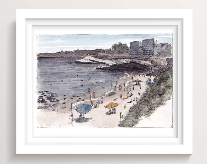 LA JOLLA COVE - Beach, Ocean, Cliffs, San Diego, Plein Air Watercolor Painting, Snorkeling, Sketchbook Art, Print, Drawn There