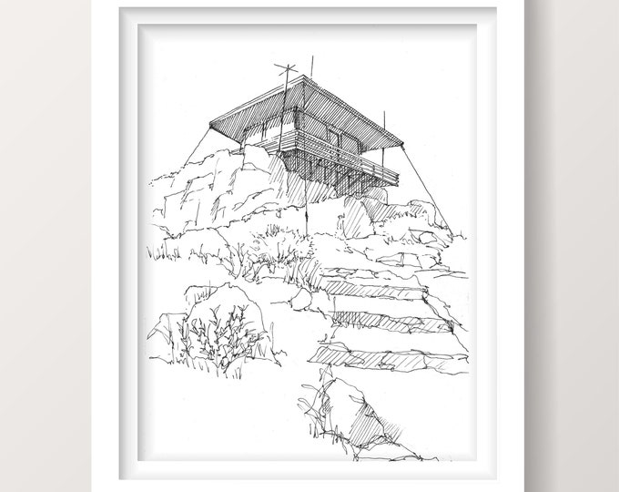 FIRE WATCH TOWER at Lava Beds National Monument in Northern California - Pen and Ink, Drawing, Sketchbook, Art, Drawn There