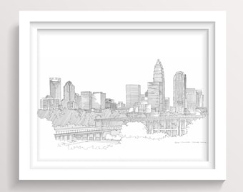 CHARLOTTE NORTH CAROLINA - Skyline, Architecture, Drawing, Pen and Ink, Sketchbook, Art, Drawn There