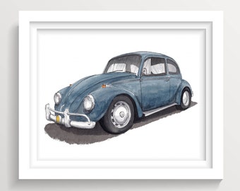VINTAGE CLASSIC CAR - Engine, Buggy, Plein Air Pen and Ink Drawing, Vehicle Art Print, Drawn There