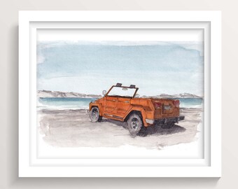 VINTAGE CLASSIC THING - Off Road Vehicle, Beach, Convertible, Ink and Watercolor Painting, Art, Sketchbook, Drawn There