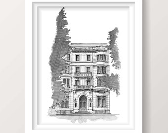 RITTENHOUSE SQUARE PHILADELPHIA - Pen and Ink Plein Air Drawing, Urbansketchers Art Print, Architecture, Drawn There