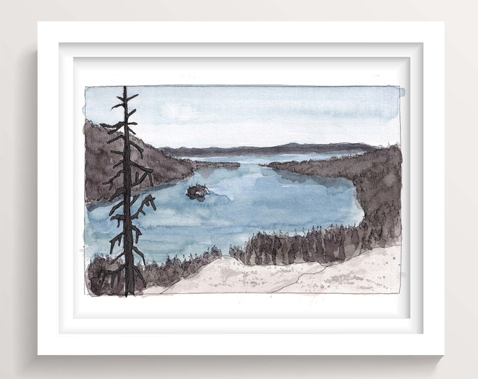 LAKE TAHOE - California, Emerald Bay, Plein Air Landscape Watercolor Painting, Drawing, Art, Sketchbook, Drawn There