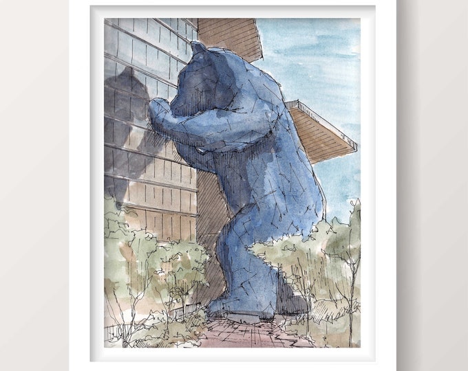 BIG BLUE BEAR - Denver, Colorado, I See What You Mean, Convention Center, Public Art, Drawing, Watercolor, Painting, Sketchbook, Drawn There