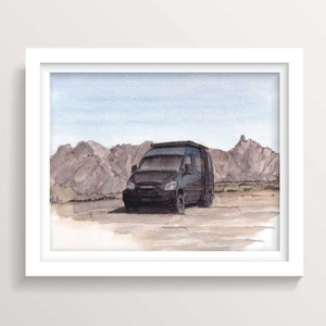 MERCEDES SPRINTER VAN - Camper Van in Arizona Desert, Off Grid Vanlife, Roadtrip, Watercolor Painting, Wall Art Print, Drawn There