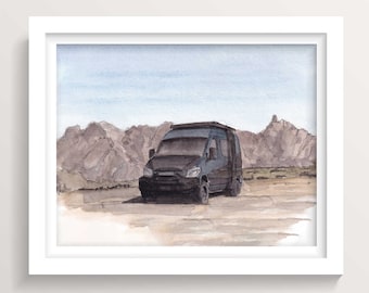 MERCEDES SPRINTER VAN - Camper Van in Arizona Desert, Off Grid Vanlife, Roadtrip, Watercolor Painting, Wall Art Print, Drawn There