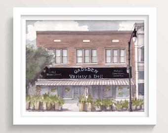 GADSDEN VARIETY and DELI - Gadsden, Alabama, Watercolor Architecture Painting, Main Street, Small Town, Art, Drawn There