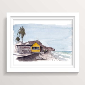 PLAYA EL TECOLOTE - Baja Beach Restaurant, La Paz, Mexico, Ocean, Mountains, Plein Air Ink and Watercolor Painting, Drawn There