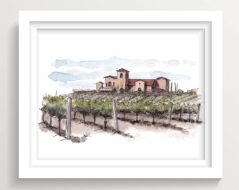 TEMECULA VINEYARD WINERY - Robert Renzoni, Wine Grapes, California Wine Country, Plein Air Ink and Watercolor Painting, Art, Drawn There