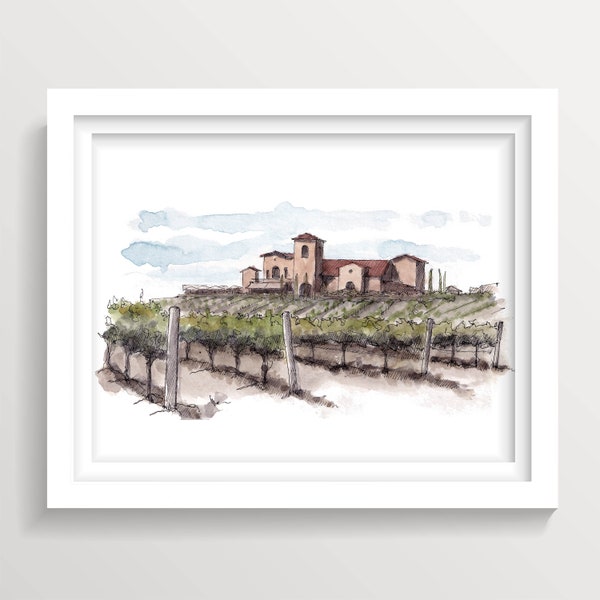 TEMECULA VINEYARD WINERY - Robert Renzoni, Wine Grapes, California Wine Country, Plein Air Ink and Watercolor Painting, Art, Drawn There