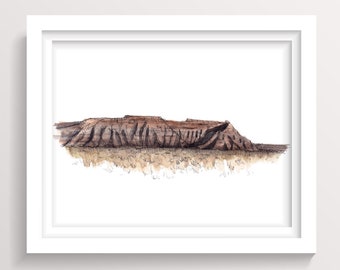 ST. GEORGE MESA - Utah Plein Air Watercolor Landscape Painting, Giclee Art Print, Desert Red Rock Mountain Formation, Drawn There