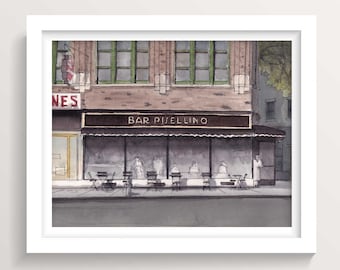 BAR PISELLINO NYC - Greenwich Village New York City, Bar Restaurant, West Village, Italian, Ink and Watercolor Painting Drawing, Drawn There