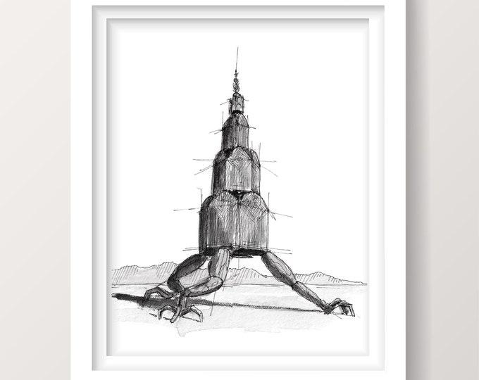 BLACK ROCK CITY 2022 - Autumn Spire, Playa Art, Ink and Watercolor Painting, Drawing, Art Print, Drawn There