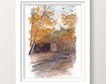FALL LEAVES & TREES - Autumn Foliage, Pennsylvania, Peace Valley, Nature, Plein Air Ink and Watercolor Painting, Art, Drawing, Drawn There