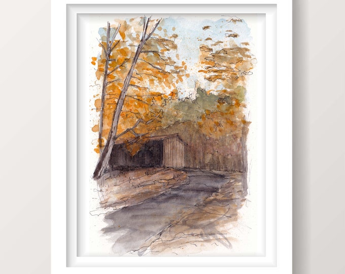 FALL LEAVES & TREES - Autumn Foliage, Pennsylvania, Peace Valley, Nature, Plein Air Ink and Watercolor Painting, Art, Drawing, Drawn There