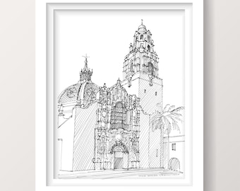 CALIFORNIA TOWER - Balboa Park, San Diego, California, Drawing, Pen and Ink, Sketchbook, Art, Architecture, Drawn There