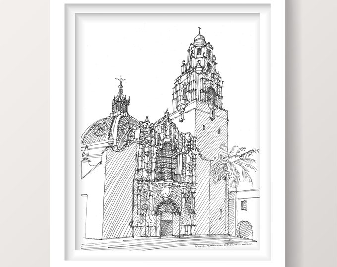 CALIFORNIA TOWER - Balboa Park, San Diego, California, Drawing, Pen and Ink, Sketchbook, Art, Architecture, Drawn There