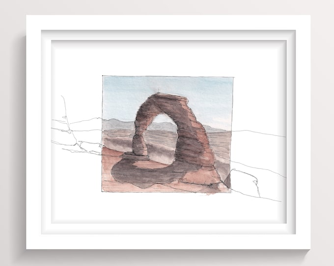 DELICATE ARCH in Arches National Park - Moab, Utah, Sandstone, Drawing, Ink and Watercolor Plein Air Landscape Painting, Art, Drawn There