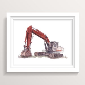 LINKBELT EXCAVATOR - Heavy Equipment Operator, Construction, Plein Air Ink and Watercolor Painting, Drawing, Art Print, Drawn There
