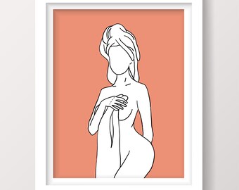 WET HAIR - Bathroom Art Print, Naked Woman, Sexy Bathroom Art, Girl, Digital Painting, Illustration, Drawn There