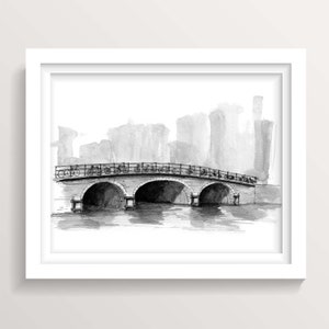 AMSTERDAM BRIDGE and BIKES - Netherlands, Europe, Plein Air Pen and Ink Drawing, European Art, Travel Sketchbook Art Print, Drawn There
