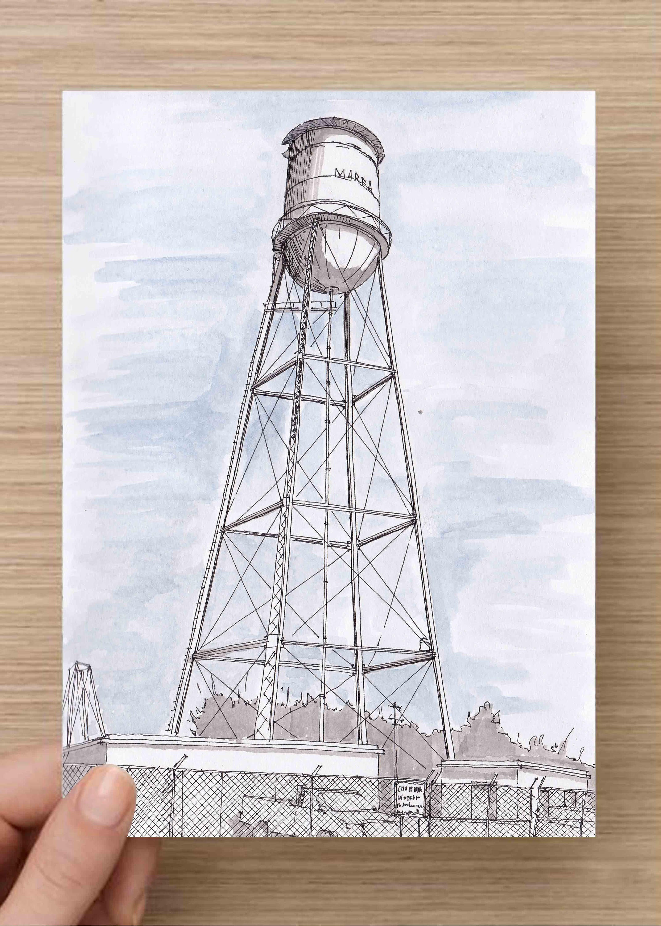 WATER TOWER in Marfa, Texas Water Tank, Tower, Engineering, Pen and