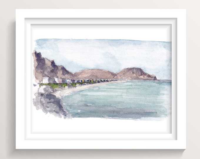 PLAYA EL TECOLOTE - Camper Vans, La Paz, Mexico, Ocean, Mountains, Plein Air Ink and Watercolor Painting, Drawn There