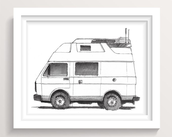 HIGHTOP CAMPER VAN - Florida Edition, Vanlife, rv, Classic, High Top, Ink Drawing, Sketchbook Art, Drawn There