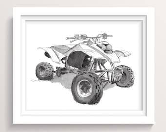 FOUR WHEELER QUAD - Honda, Pen and Ink Drawing, Illustration, Off Road Art, Drawn There