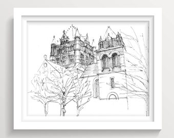 BOSTON TRINITY CHURCH - Massachusetts, Cathedral, Pen and Ink, Line Drawing, Architecture, Art Print, Drawn There