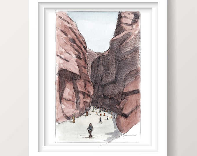 THE NARROWS ZION - National Park, Virgin River, Utah, Slot Canyon, Art, Ink and Watercolor, Drawing, Painting, Sketchbook, Drawn There