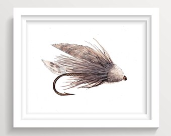MUDDLER MINNOW FLY - Fly Fishing, Lure, Bait, Freshwater, Ink and Watercolor Painting, Art, Drawn There