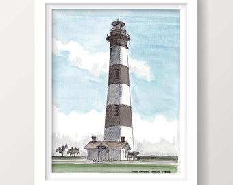 NAGS HEAD LIGHTHOUSE - Bodie Island, North Carolina, Outer Banks, Ocean, Coastline, Ink, Watercolor, Painting, Sketchbook, Art, Drawn There