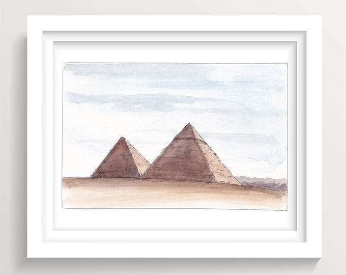 PYRAMIDS OF GIZA - Ancient Egypt, Plein Air Watercolor Painting, Travel Sketchbook, Art, Drawn There