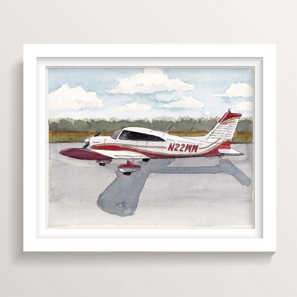 PIPER CHEROKEE AIRPLANE - Plane, Fly, Travel, Flight, Ink Drawing, Watercolor Painting, Art, Print, Drawn There