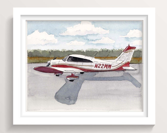 PIPER CHEROKEE AIRPLANE - Plane, Fly, Travel, Flight, Ink Drawing, Watercolor Painting, Art, Print, Drawn There
