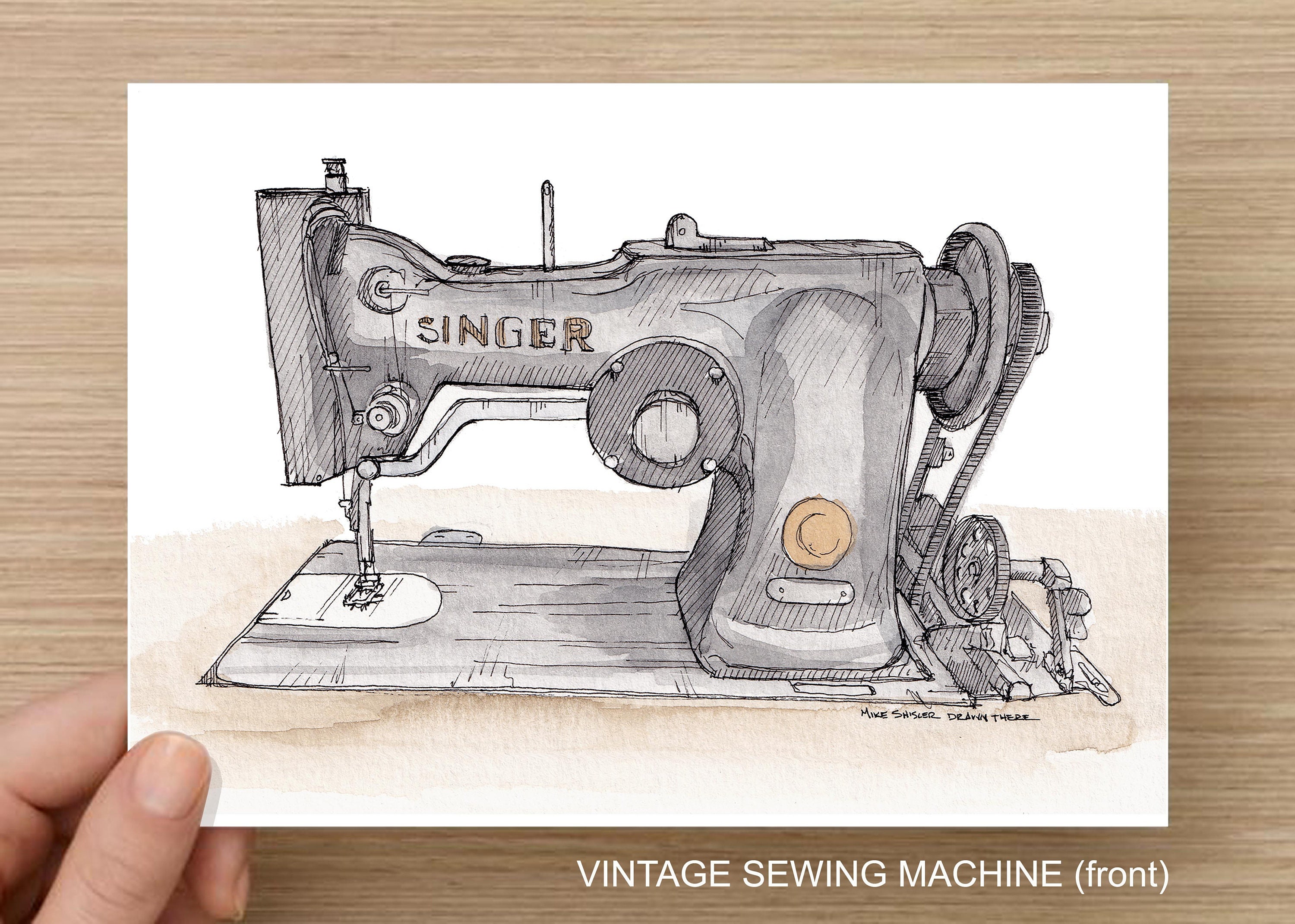 VINTAGE SEWING MACHINE - Singer, Seamstress, Fashion, Sew, Drawing
