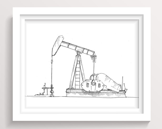 OIL WELL PUMPJACK - Nodding Donkey, Fossil Fuels, Natural Resources, Ink Sketch, Sketchbook Drawing, Art, Drawn There