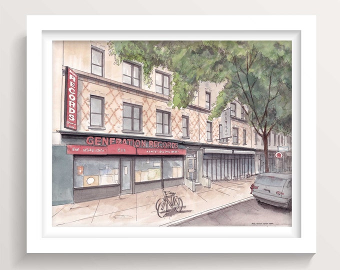 GENERATION RECORDS NYC - Manhattan, Record Store, Music, Urbansketchers, City Streetscape, Ink and Watercolor Painting, Art, Drawn There