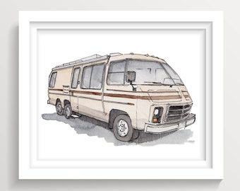 VINTAGE GMC RV - Recreational Vehicle, Vanlife, Camper, Roadtrip, Camping, Drawing, Painting, Watercolor, Sketchbook, Art, Drawn There