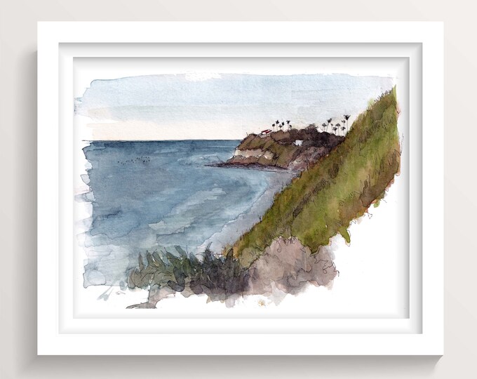 SWAMI'S SURF BREAK - Encinitas, California, Pacific Coast Surfing Art, Southern California Landscape Painting, Drawn There