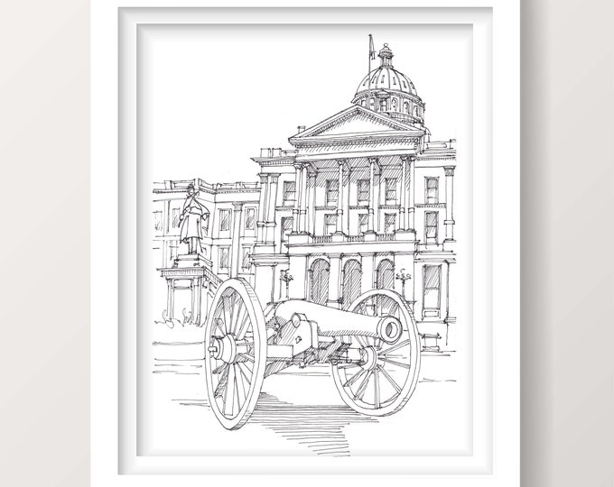 COLORADO CAPITOL BUILDING, Denver, Colorado - Drawing, Pen and Ink, Sketchbook, Classical Architecture, Cannon, Art, Drawn There