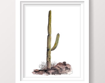 SAGUARO CACTUS - Desert Art Watercolor Painting, Nature Plant Life Art, Baja Mexico Wall Art, Drawn There