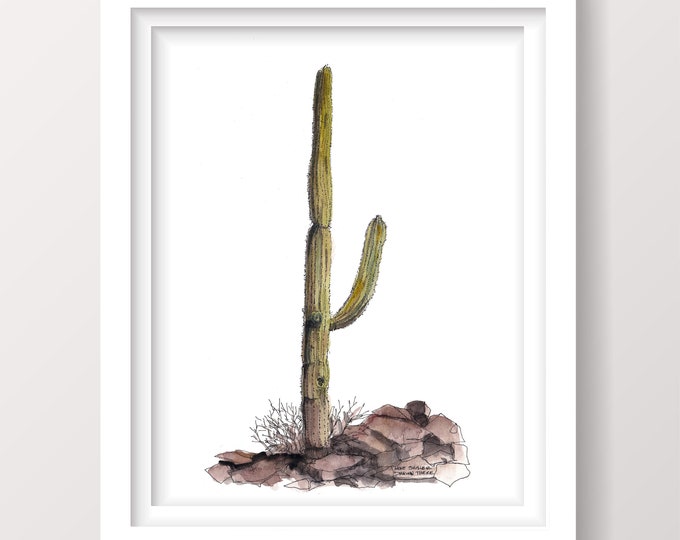 SAGUARO CACTUS - Desert Art Watercolor Painting, Nature Plant Life Art, Baja Mexico Wall Art, Drawn There